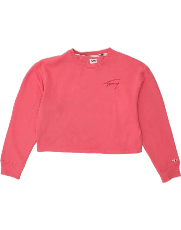Clearance Event TOMMY HILFIGER Womens Oversized Crop Sweatshirt Jumper UK 6 XS Pink Cotton Clearance Event TOMMY HILFIGER Womens Oversized Crop Sweatshirt Jumper UK 6 XS Pink Cotton