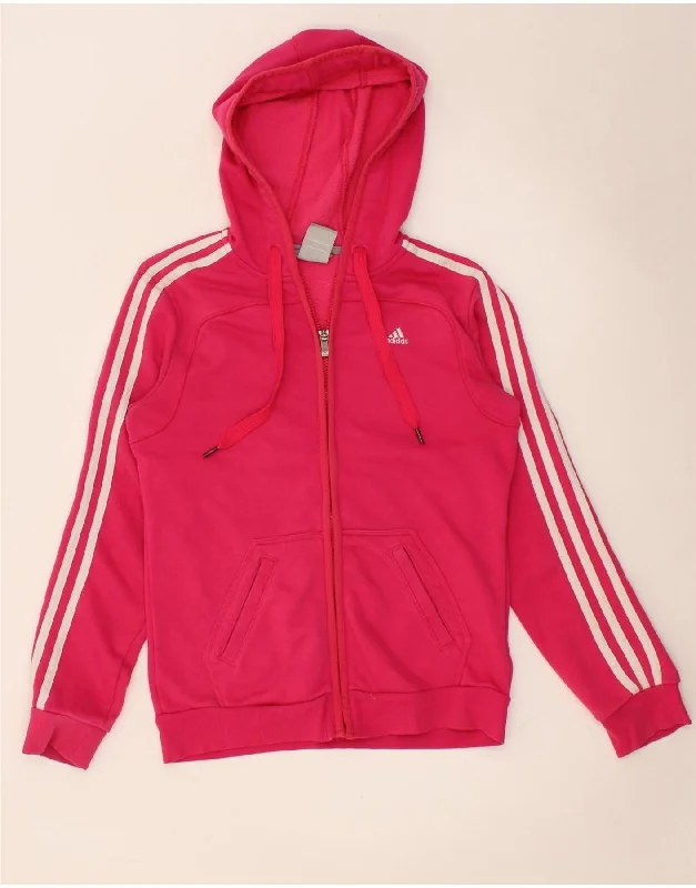 Doorbuster Deal ADIDAS Womens Zip Hoodie Sweater UK 8/10 Small Pink Cotton