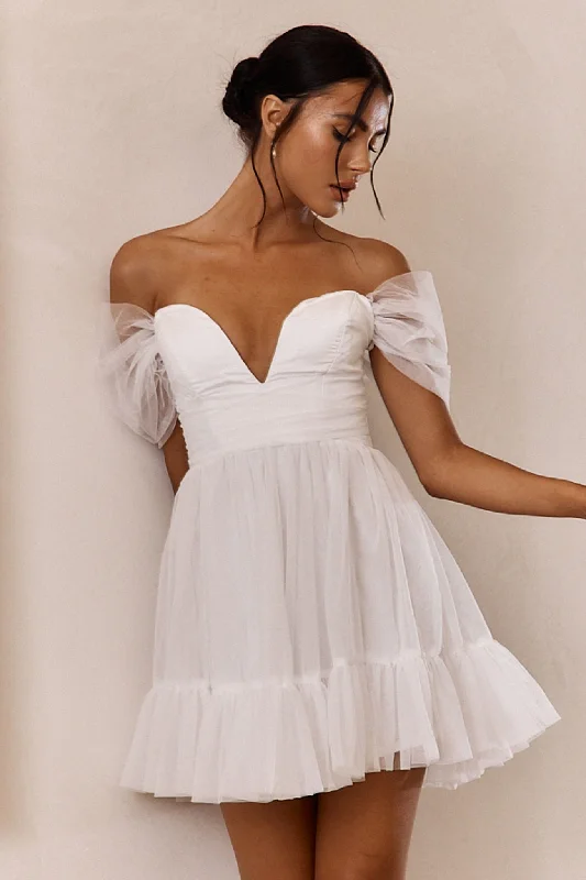 Super Sale Pixi Off-Shoulder Lace-Up Back Mini Dress White