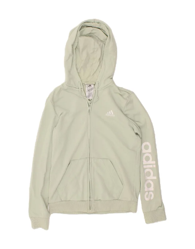 Can't Be Beat ADIDAS Womens Graphic Zip Hoodie Sweater UK 8/10  Small Green Cotton