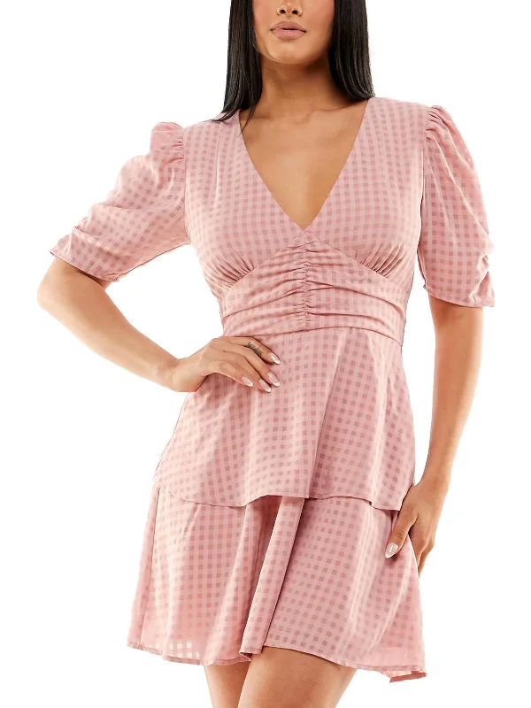 Value Deals Juniors Womens Tiered V-Neck Fit & Flare Dress