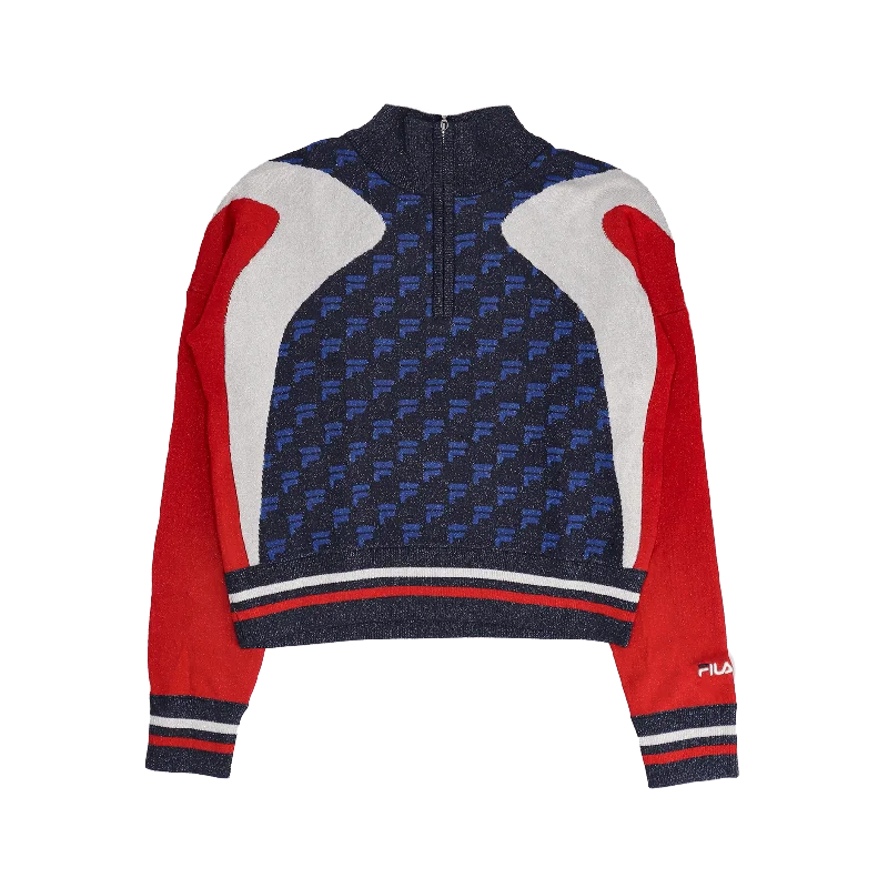 Super Bargain Frowe Knitted Half Zip Sweat - Black/True red/Bright White