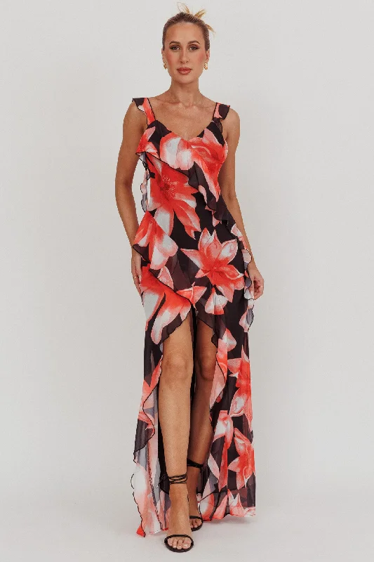 Sneak Peek Sale Joyride Floral Ruffle Maxi Dress Black/Red