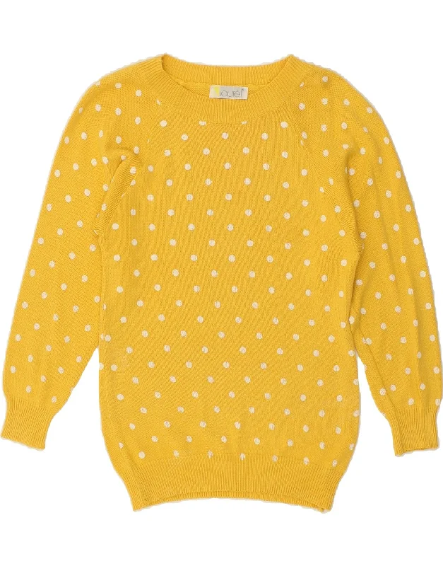 Fantastic Offers LAUREL Womens Graphic Boat Neck Jumper Sweater UK 12 Medium Yellow