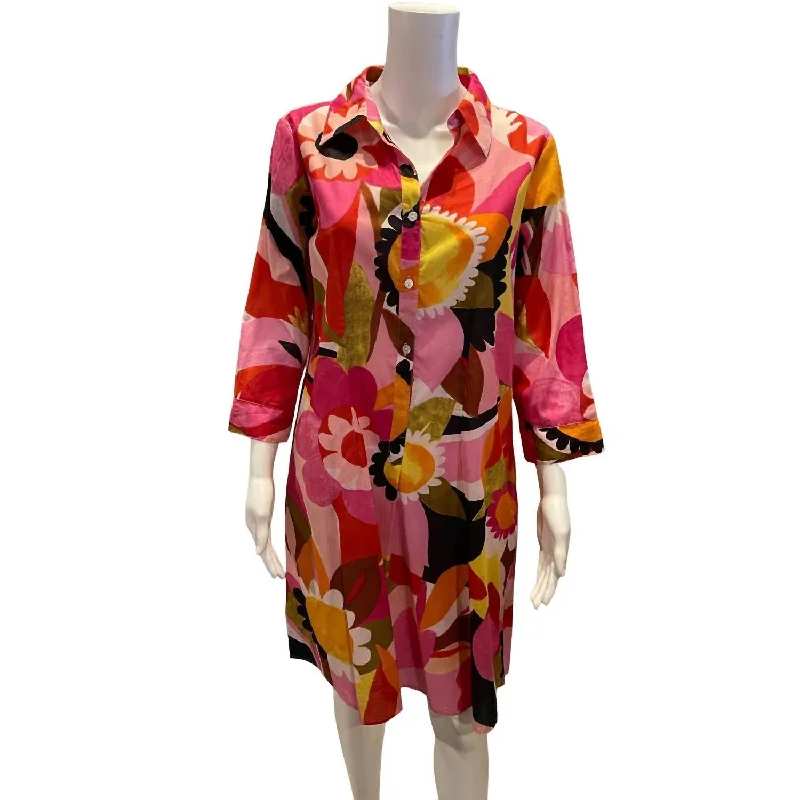 Deal Mania Women's Retro Shirt Dress In Pink