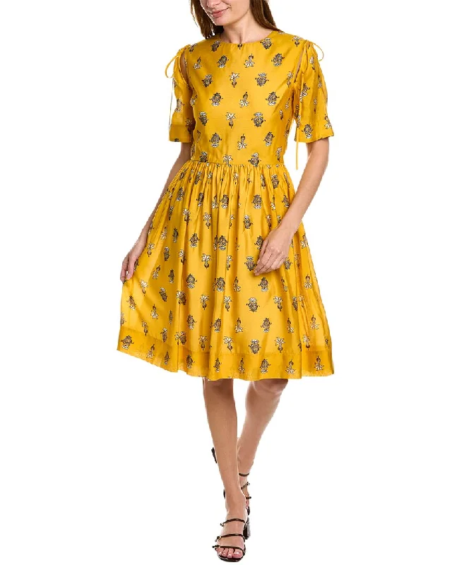 Overstock Oscar de la Renta Tie Shoulder Silk-Blend Midi Dress