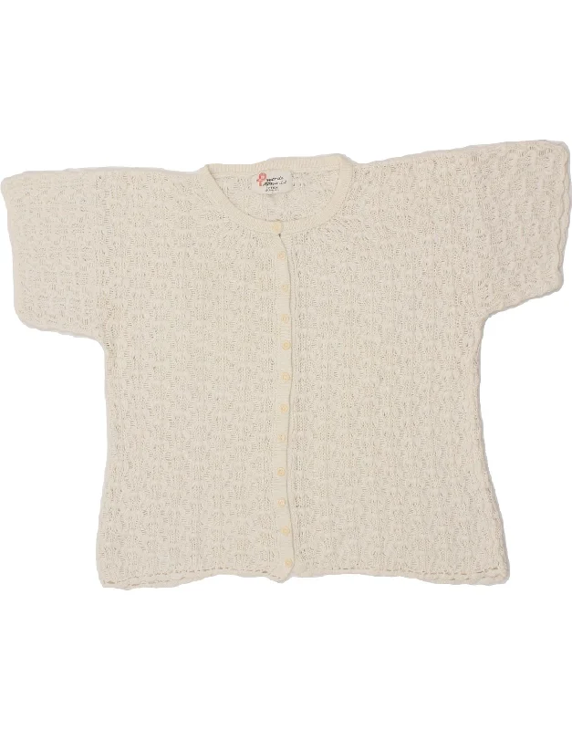Lowest Prices VINTAGE Womens Short Sleeve Cardigan Sweater UK 16 Large Off White Cotton