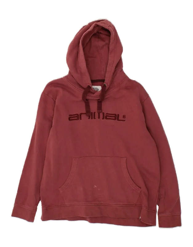 Unbeatable Prices ANIMAL Womens Graphic Hoodie Jumper UK 12 Medium Burgundy Cotton