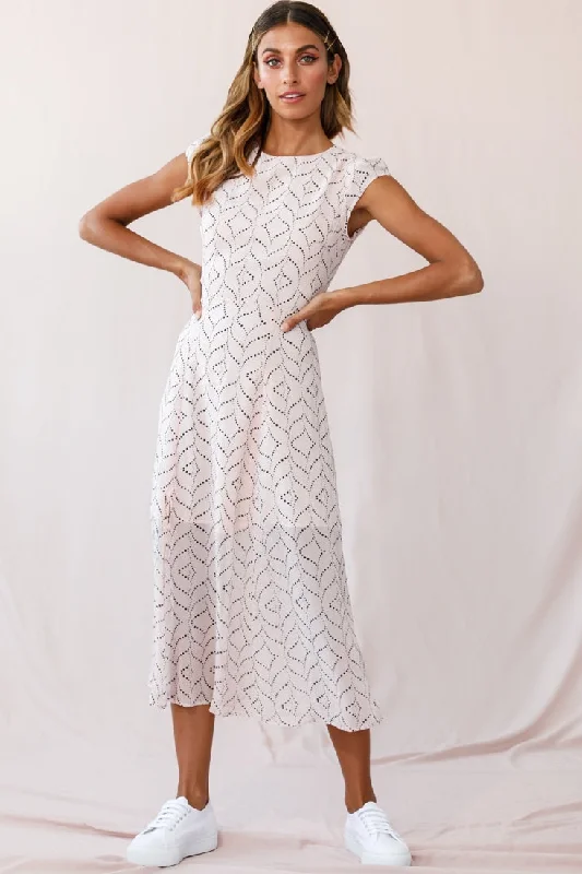 Exclusive Offers Becky Cap Sleeve Crew Neck Midi Dress Dot Print Blush