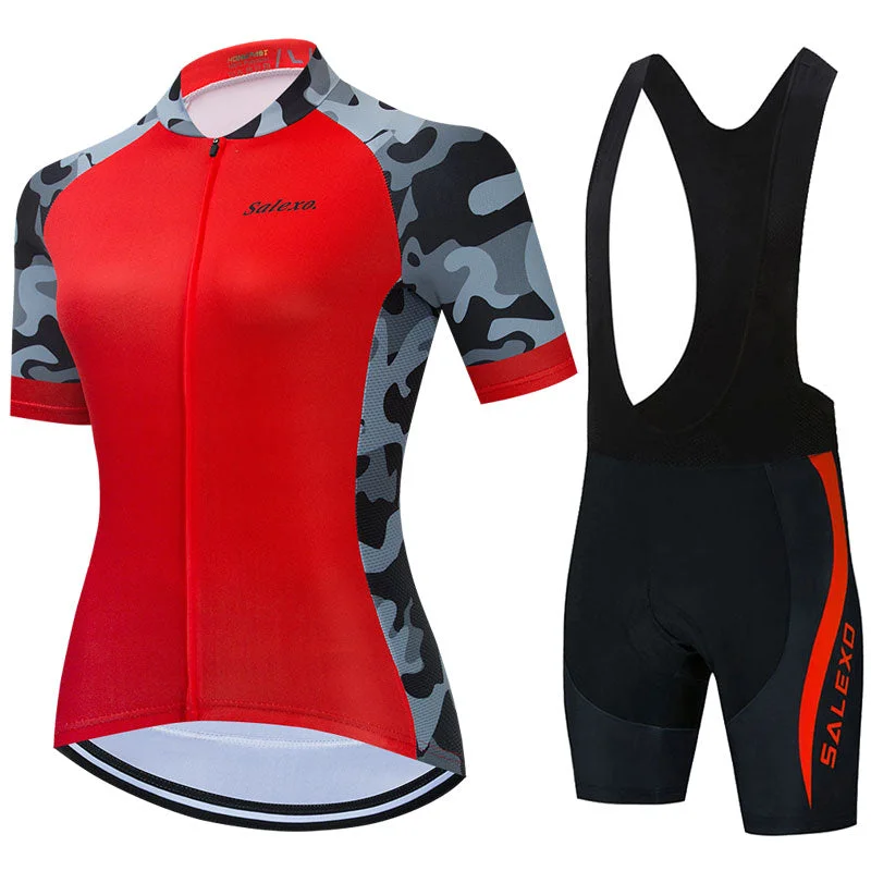Markdowns Salexo Women Side Sleeve Camouflage Cycling Jersey Sets (4 Variants)