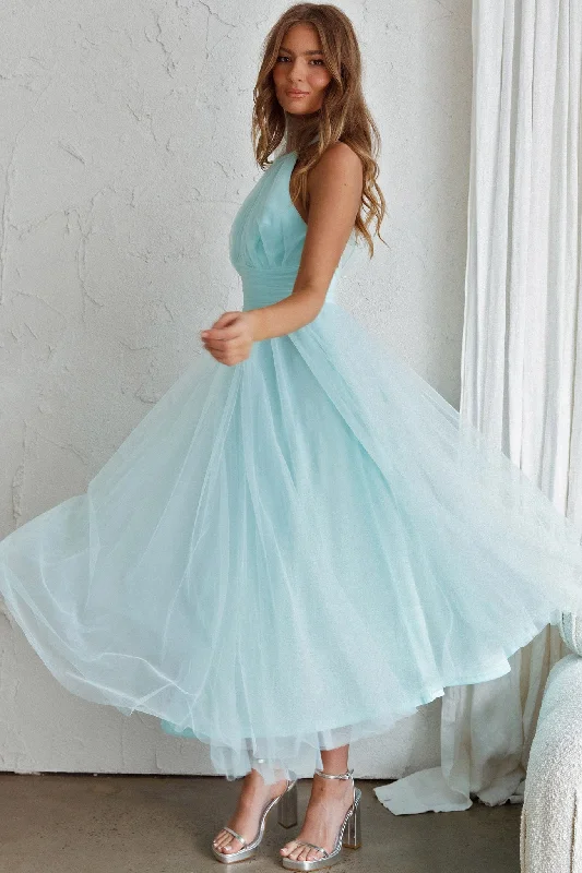 Buy More, Save More Andria Halterneck Tulle Midi Dress Mint