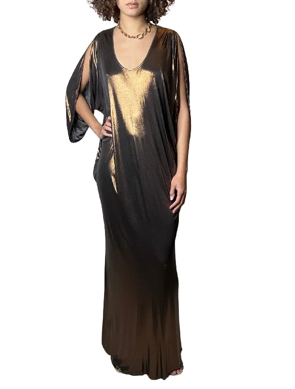 Midnight Madness Peekaboo Hire - 1990'S Incredible Vintage Halston Gold / Bronze Kaftan Dress Uk 8 - 14 Midnight Madness Peekaboo Hire - 1990'S Incredible Vintage Halston Gold / Bronze Kaftan Dress Uk 8 - 14