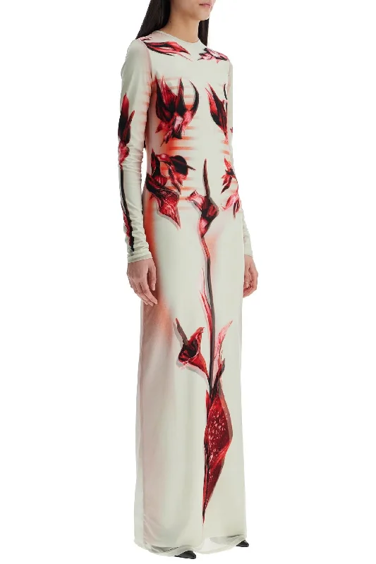 Last Chance Jean Paul Gaultier Long Dress Flower Body Morphing Pink Floral Slim