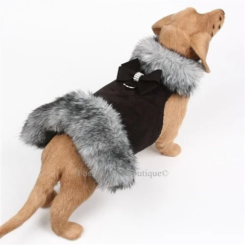 Early Access Susan Lanci Nouveau Bow Faux Fur Coat- Black-Black Tipped Silver Fox