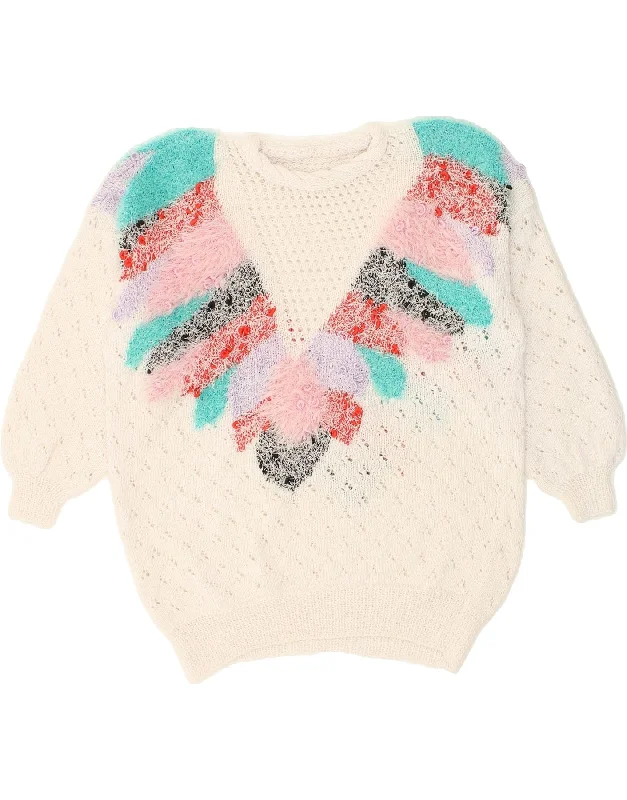 Deal Alert VINTAGE Womens Boat Neck Jumper Sweater UK 16 Large White Colourblock